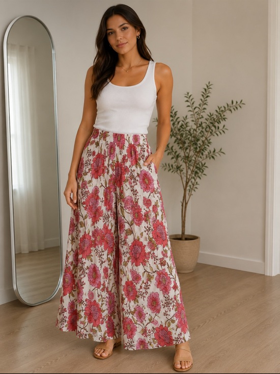 Steve Madden Other - Steve Madden Pink Floral Wide-Leg Pants